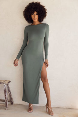 Long Sleeve Backless Maxi Dress in Green