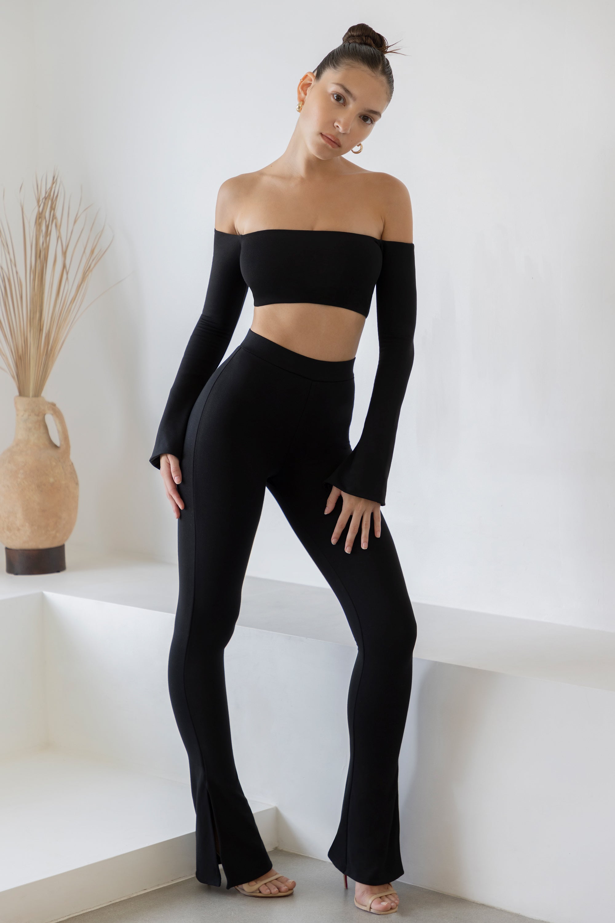 Long sleeve bardot crop top 2025