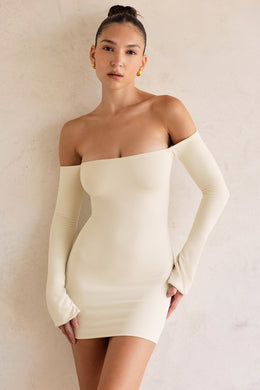 Long Sleeve Bardot Mini Dress in Ivory