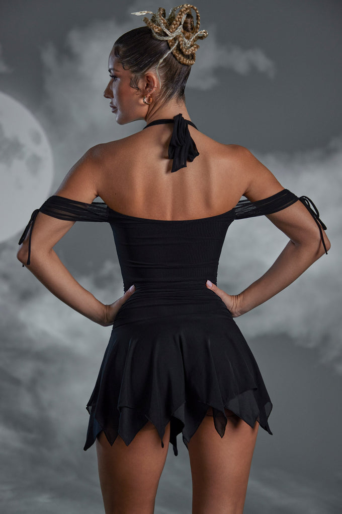 Lace Up Halter Neck Mini Dress in Black