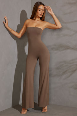 Bandeau Wide Leg Jumpsuit in Taupe