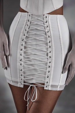 Lace Up Mini Skirt in White