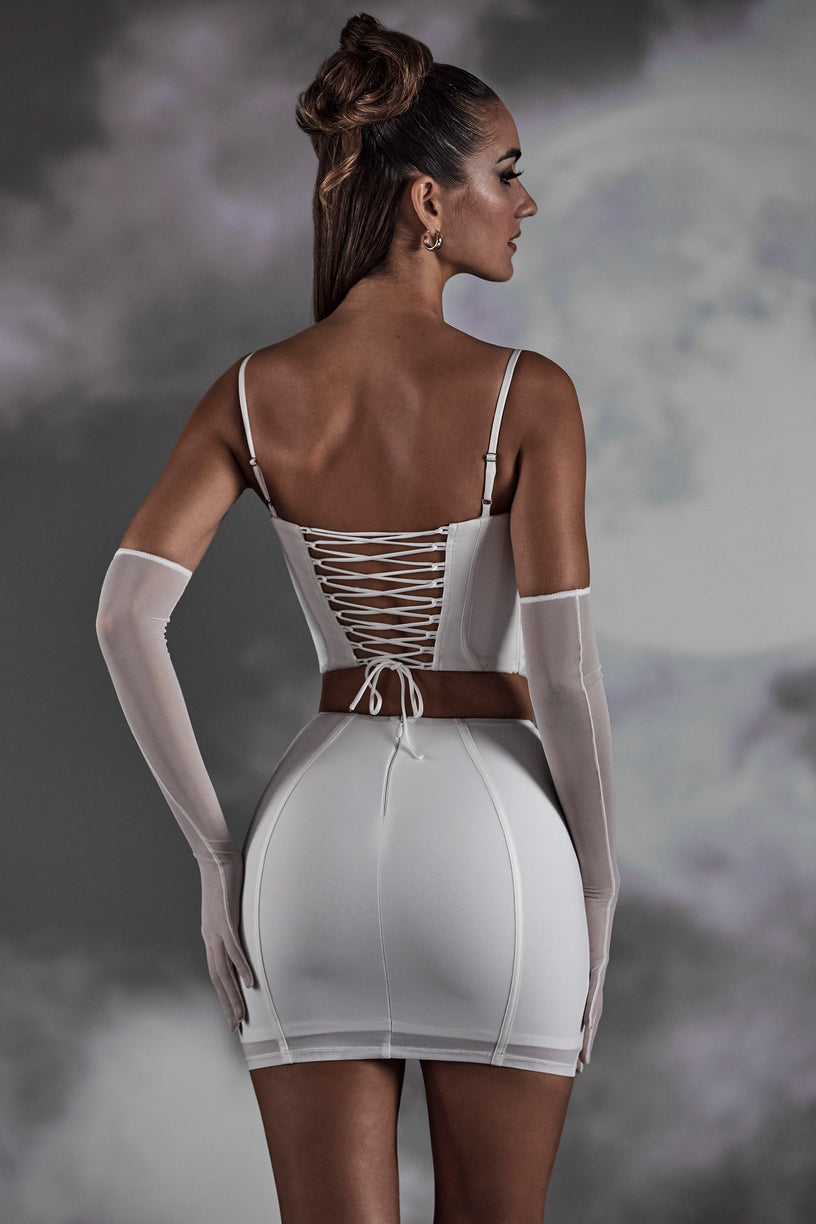 Lace Up Mini Skirt in White - 2