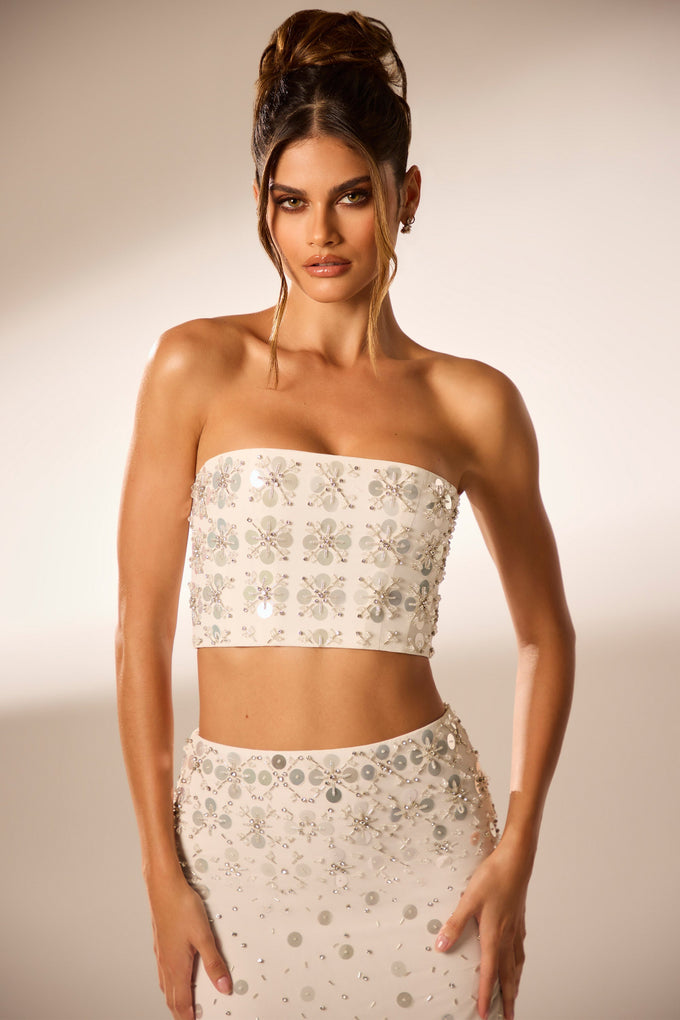 Patience Embellished Draped Corset Top in Ivory