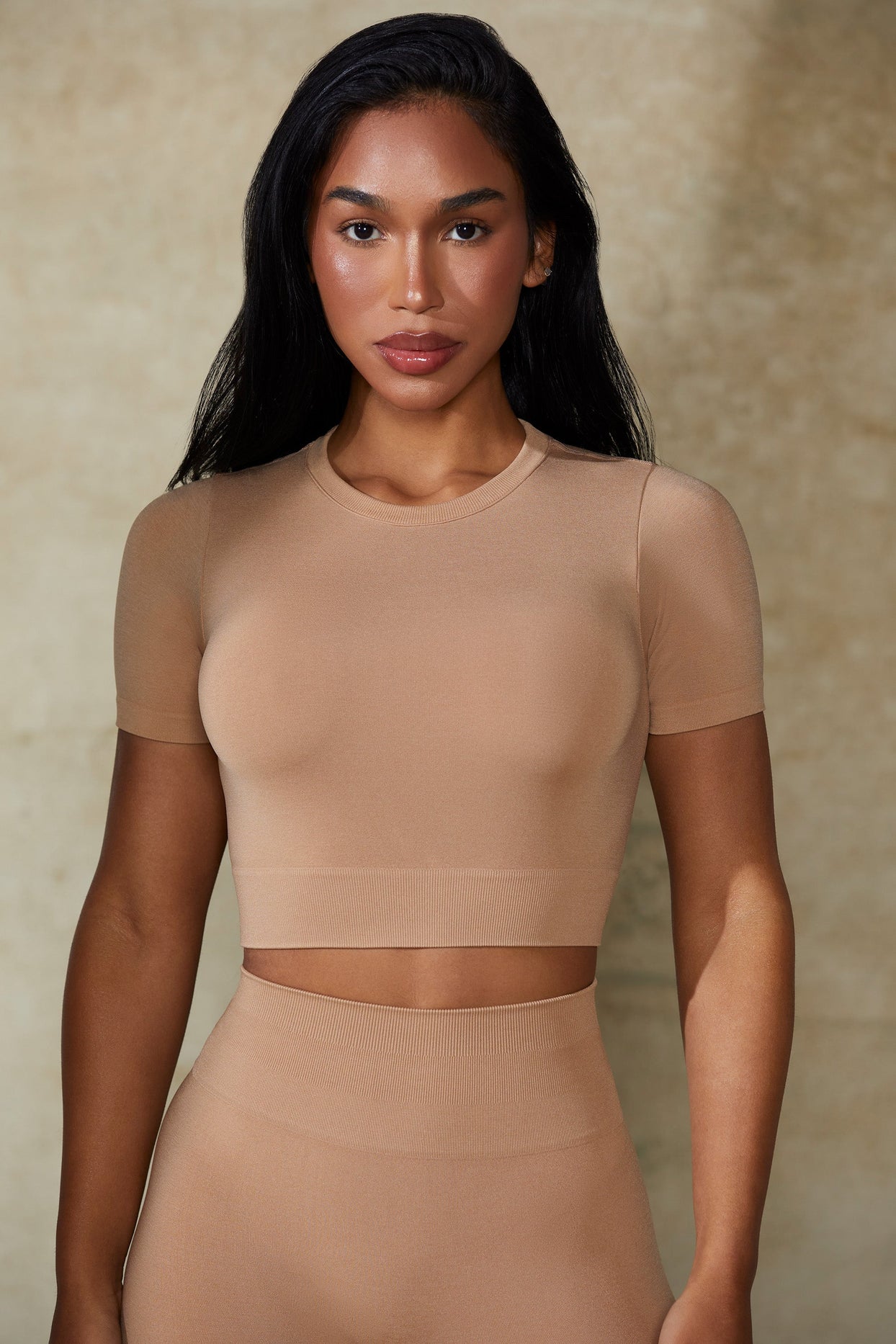 Define Luxe Baby Tee Crop Top in Warm Taupe