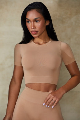 Define Luxe Baby Tee Crop Top in Warm Taupe