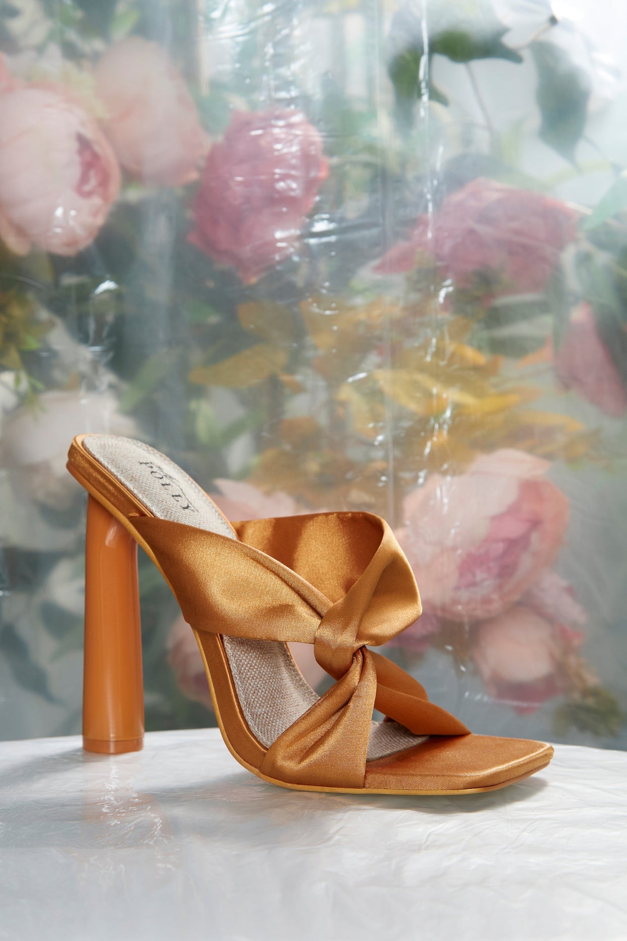 Satin Mule Heels in Copper